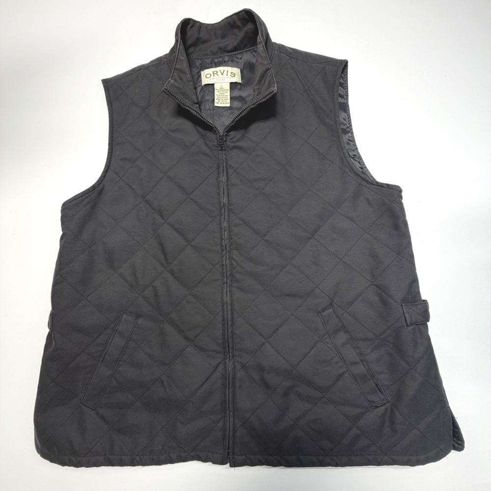 Orvis Quilted Field Vest Black Large Adjustable Side Tabs Nylon